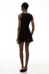 Mirabella Black Round Neck Floral Lace Mini Dress