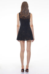 Mirabella Black Round Neck Floral Lace Mini Dress