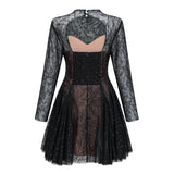 Mirabella Black Sequined Flroal Lace Mini Dress
