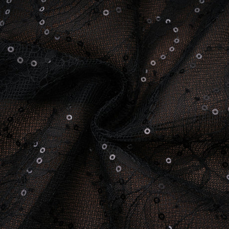 Mirabella Black Sequined Flroal Lace Mini Dress
