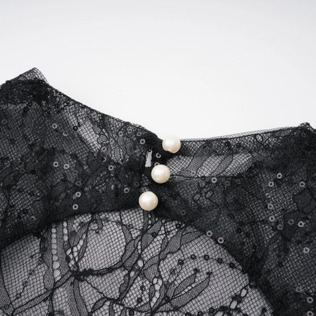 Mirabella Black Sequined Flroal Lace Mini Dress