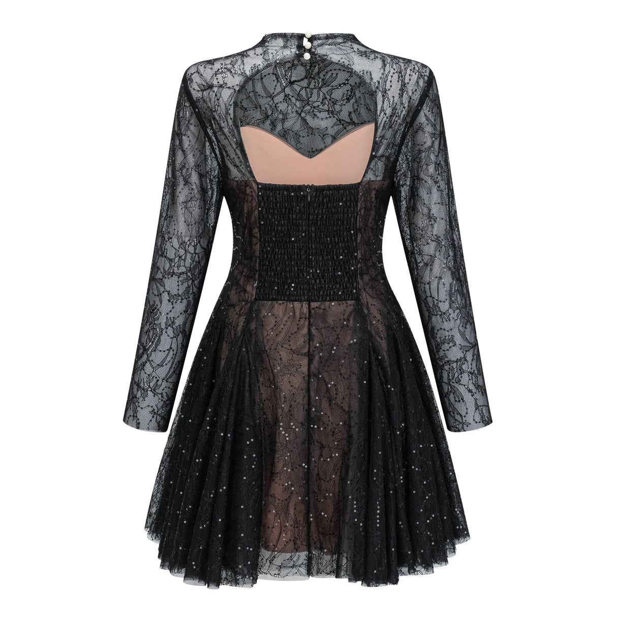 Mirabella Black Sequined Flroal Lace Mini Dress