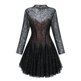 Mirabella Black Sequined Flroal Lace Mini Dress