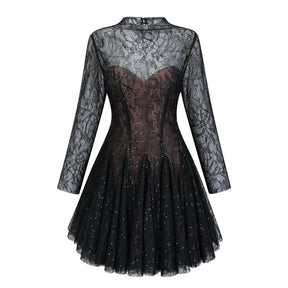 Mirabella Black Sequined Flroal Lace Mini Dress