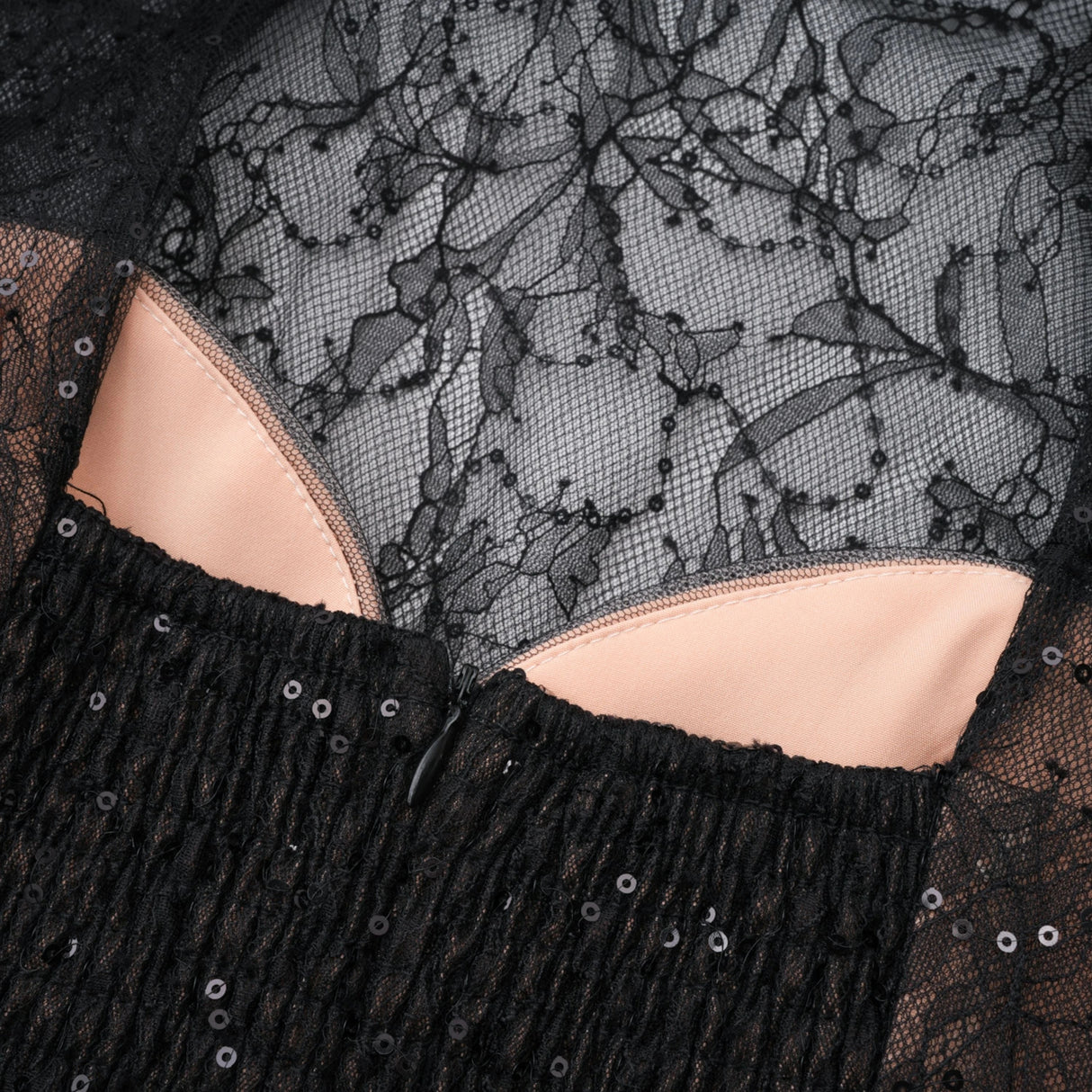 Mirabella Black Sequined Flroal Lace Mini Dress