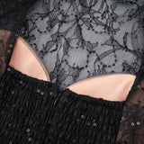 Mirabella Black Sequined Flroal Lace Mini Dress