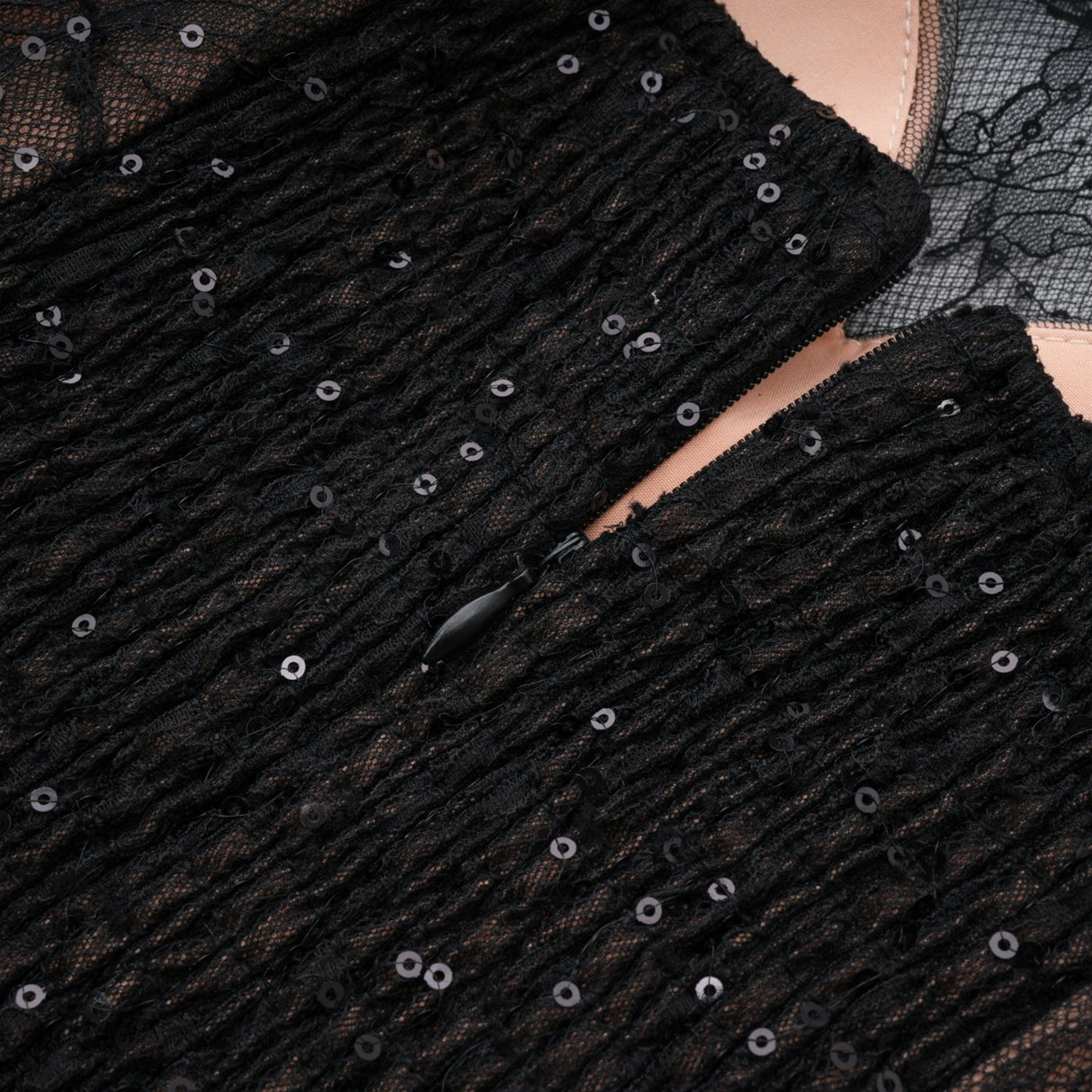 Mirabella Black Sequined Flroal Lace Mini Dress