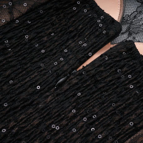Mirabella Black Sequined Flroal Lace Mini Dress