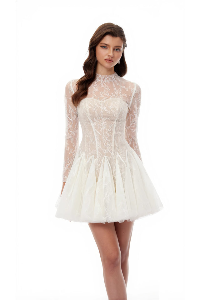 Mirabella White Sequined Floral Lace Mini Dress