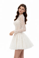 Mirabella White Sequined Floral Lace Mini Dress