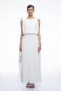 Mirabelle White Pleated Maxi Dress with Bow Straps