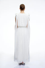 Mirabelle White Pleated Maxi Dress with Bow Straps