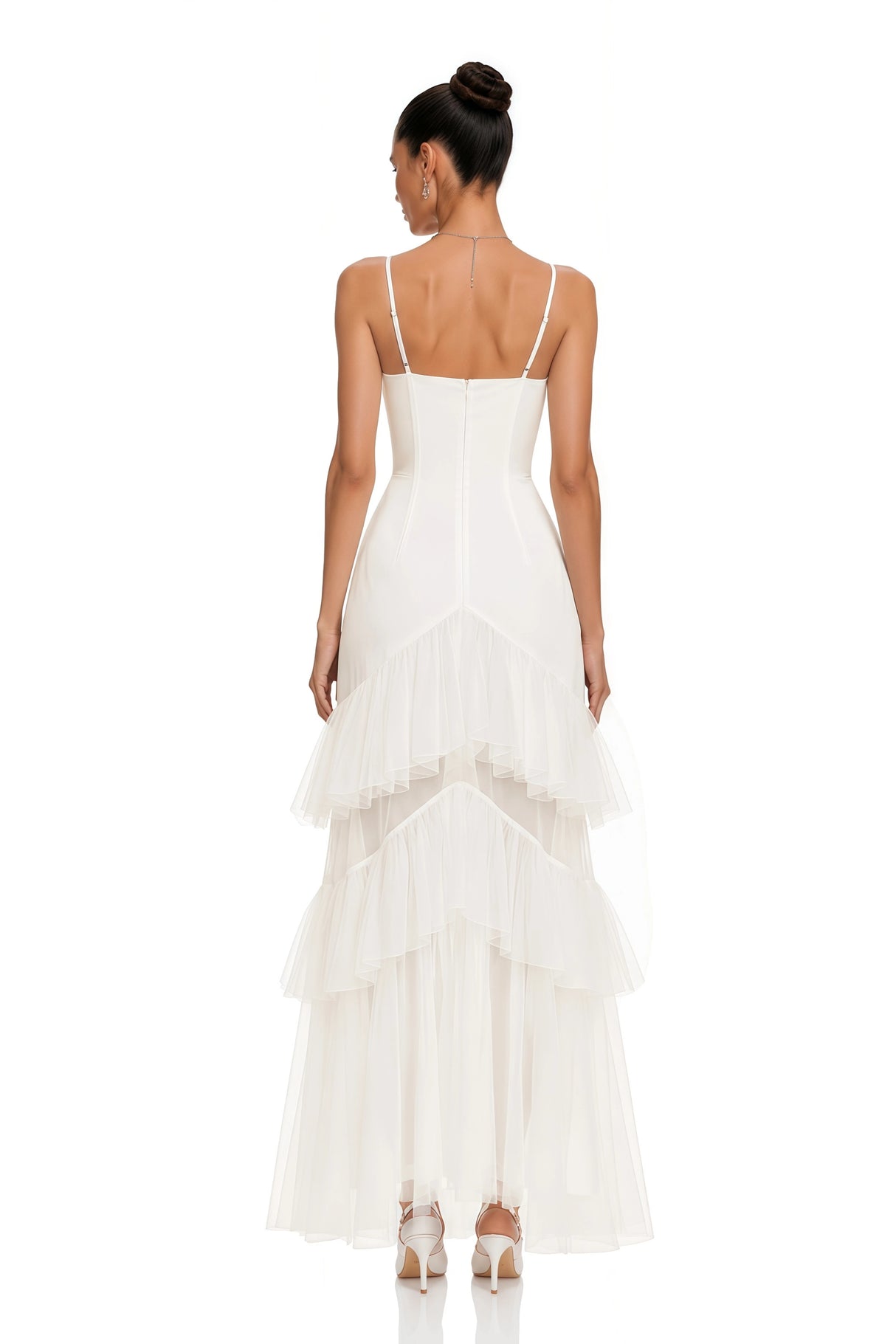 Mireille White Floral Print Ruffled Maxi Dress