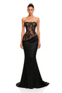 Mirela Black Lace Panel Satin Maxi Dress