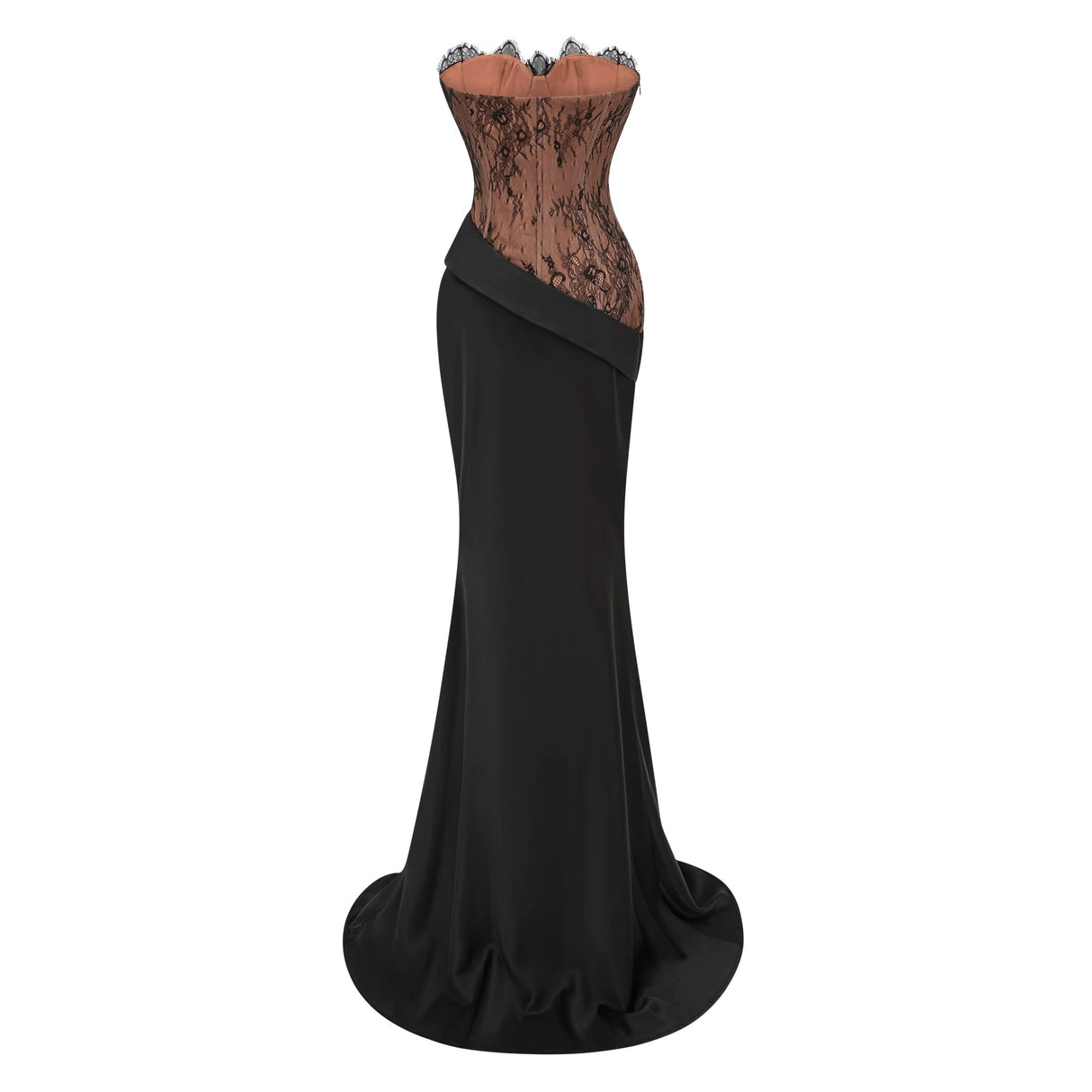 Mirela Black Lace Panel Satin Maxi Dress