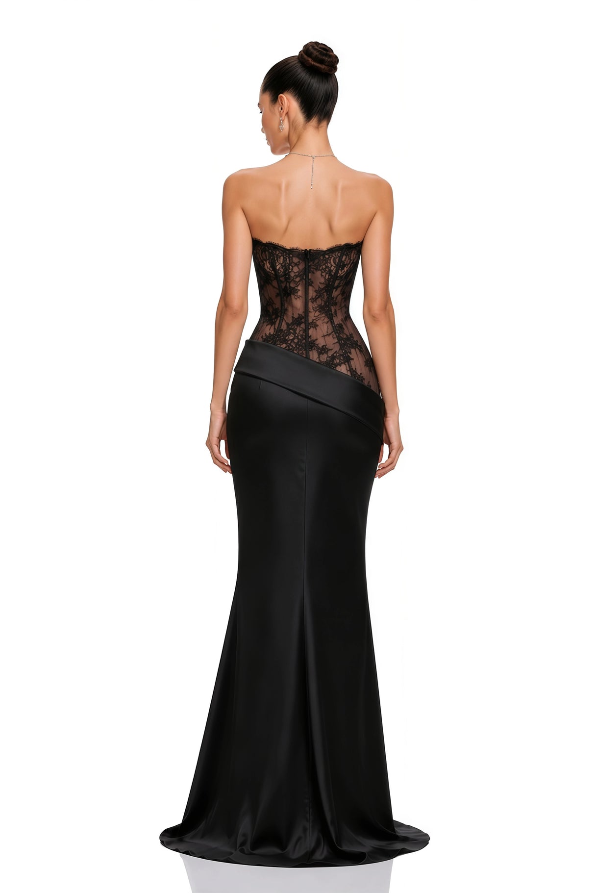 Mirela Black Lace Panel Satin Maxi Dress