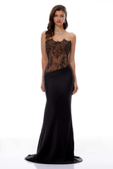 Mirela Black Lace Panel Satin Maxi Dress