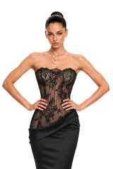 Mirela Black Lace Panel Satin Maxi Dress