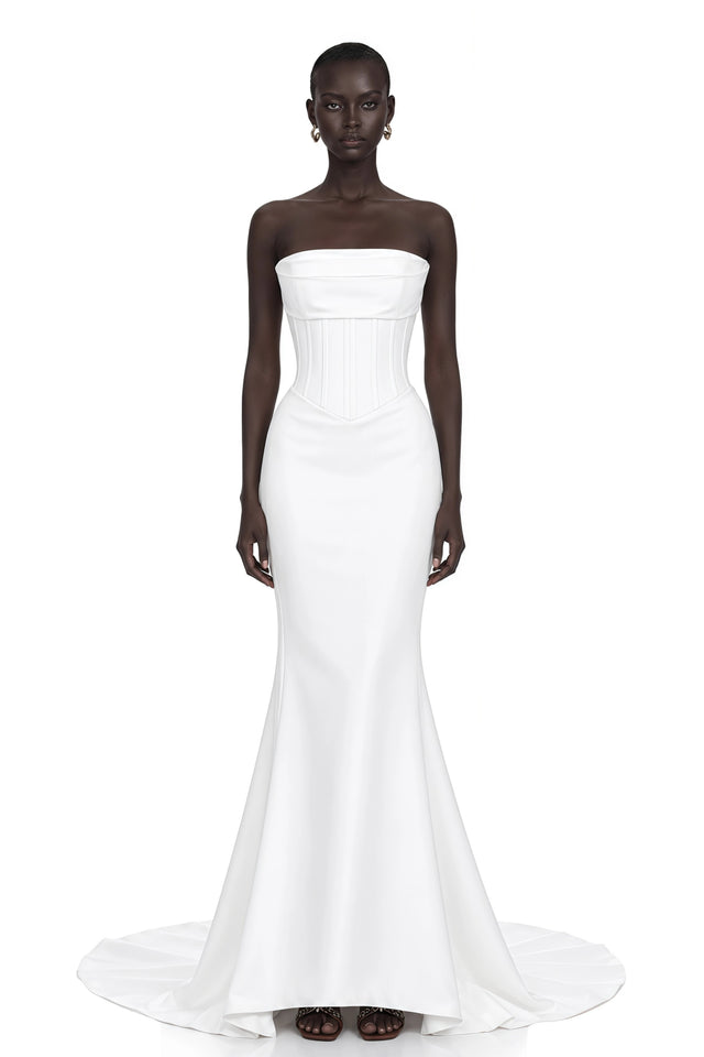 Mirewen White Off Shoulder Corset Maxi Dress