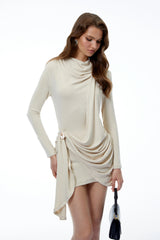 Miriam Cream Turtleneck Twist Front Mini Dress
