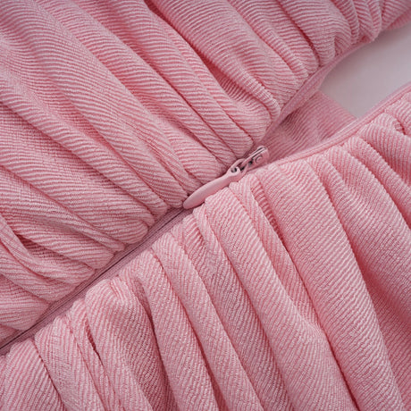 Moderne Pink Shawl Panel Ruched Maxi Dress