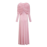 Moderne Pink Shawl Panel Ruched Maxi Dress