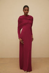 Moderne Red CapeDesign Ruched Maxi Dress