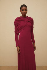 Moderne Red CapeDesign Ruched Maxi Dress