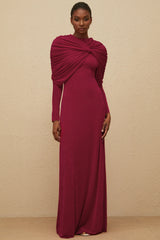 Moderne Red CapeDesign Ruched Maxi Dress