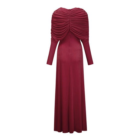 Moderne Red CapeDesign Ruched Maxi Dress