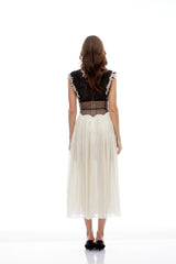 Modesty Color Block Floral Appliqué Midi Dress
