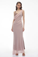 Monika Pink Color Block Asymmetrical Dress  Drape Set