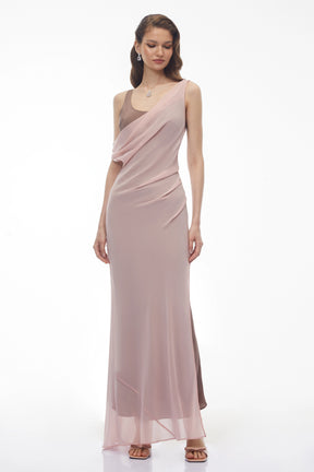 Monika Pink Color Block Asymmetrical Dress  Drape Set