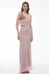 Monika Pink Color Block Asymmetrical Dress  Drape Set