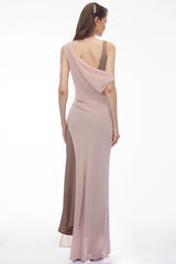 Monika Pink Color Block Asymmetrical Dress  Drape Set