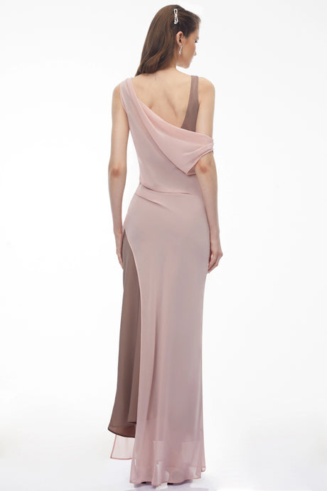 Monika Pink Color Block Asymmetrical Dress  Drape Set