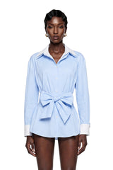 Moran Blue Striped Mini Dress with Twist Front