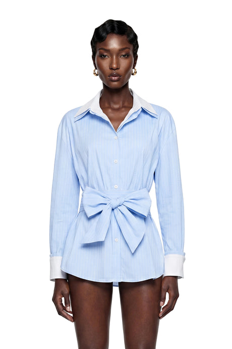 Moran Blue Striped Mini Dress with Twist Front
