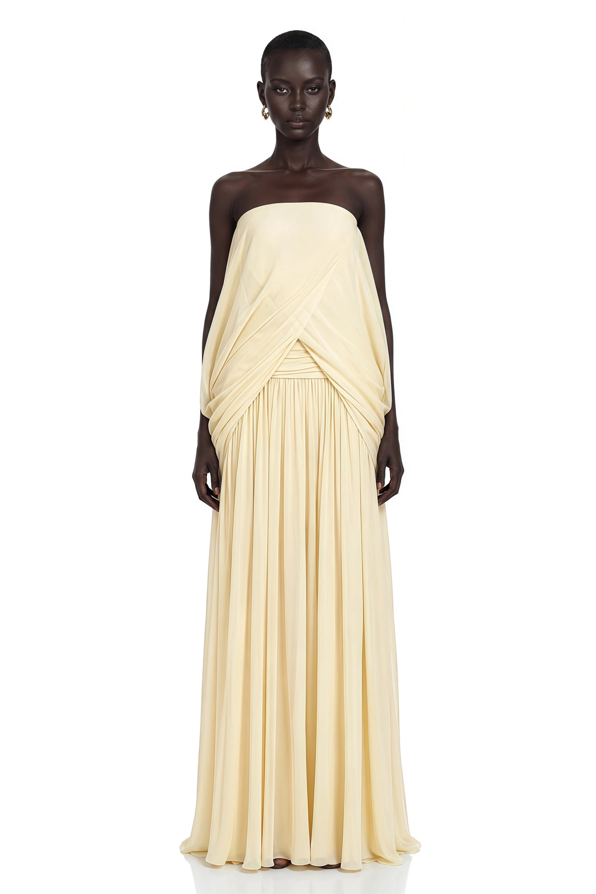 Morgan Pale Yellow Off Shoulder Ruched Maxi Dress