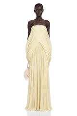 Morgan Pale Yellow Off Shoulder Ruched Maxi Dress
