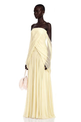 Morgan Pale Yellow Off Shoulder Ruched Maxi Dress
