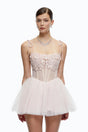 Morgan Pink Floral Lace Corset Tulle Mini Dress