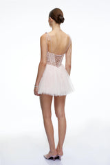 Morgan Pink Floral Lace Corset Tulle Mini Dress
