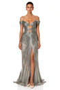 Muriel Silver Grey Ruched Maxi Dress with CutOut