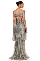 Muriel Silver Grey Ruched Maxi Dress with CutOut