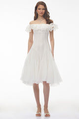 Muriel White Off Shoulder Ruched Midi Dress