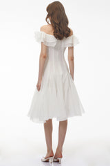 Muriel White Off Shoulder Ruched Midi Dress