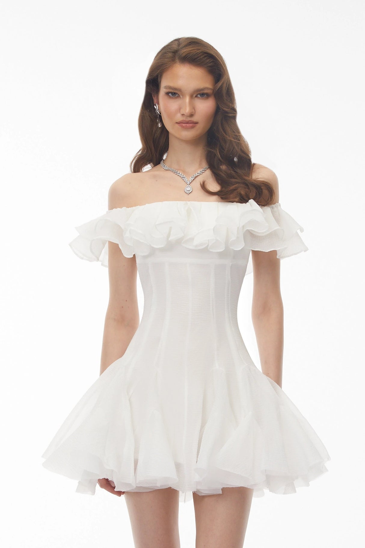 Muriel White Off Shoulder Ruched Mini Dress