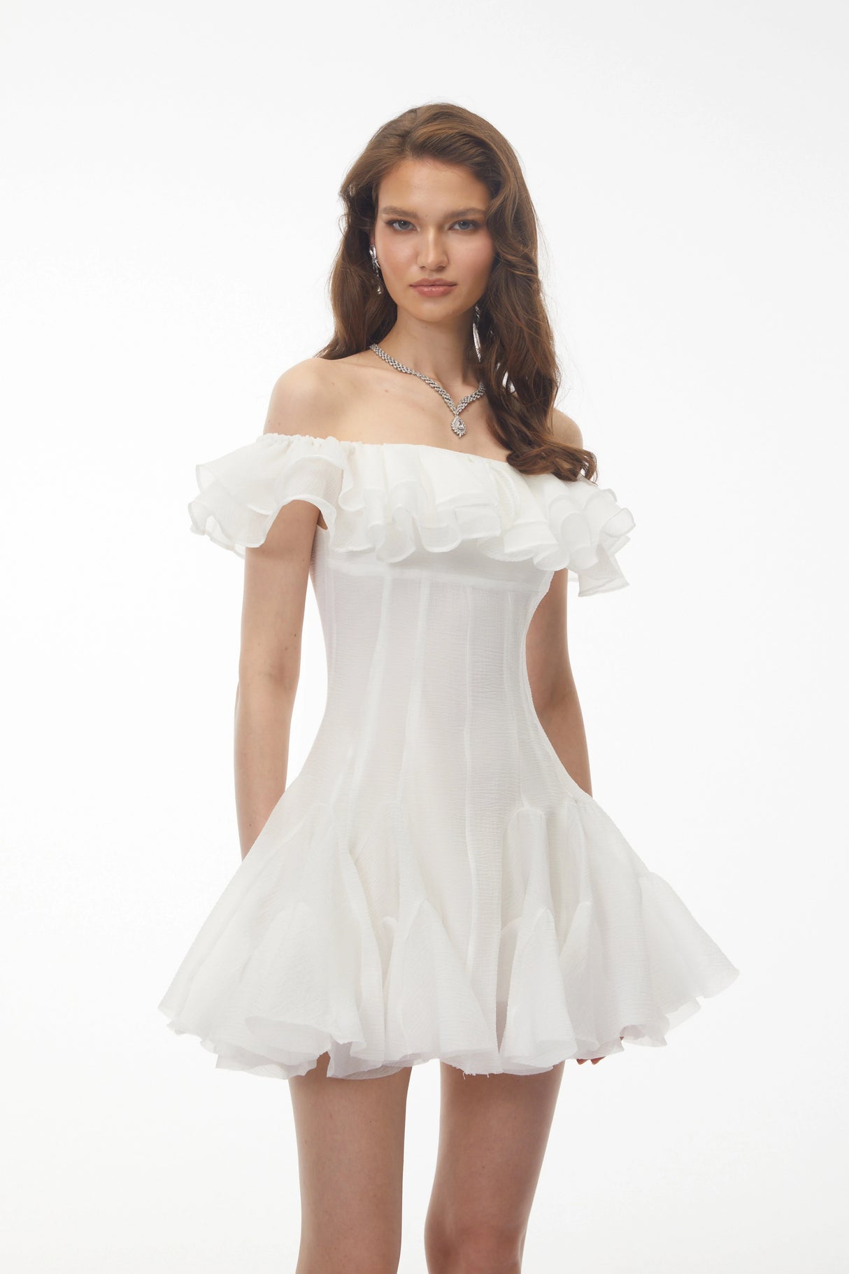 Muriel White Off Shoulder Ruched Mini Dress