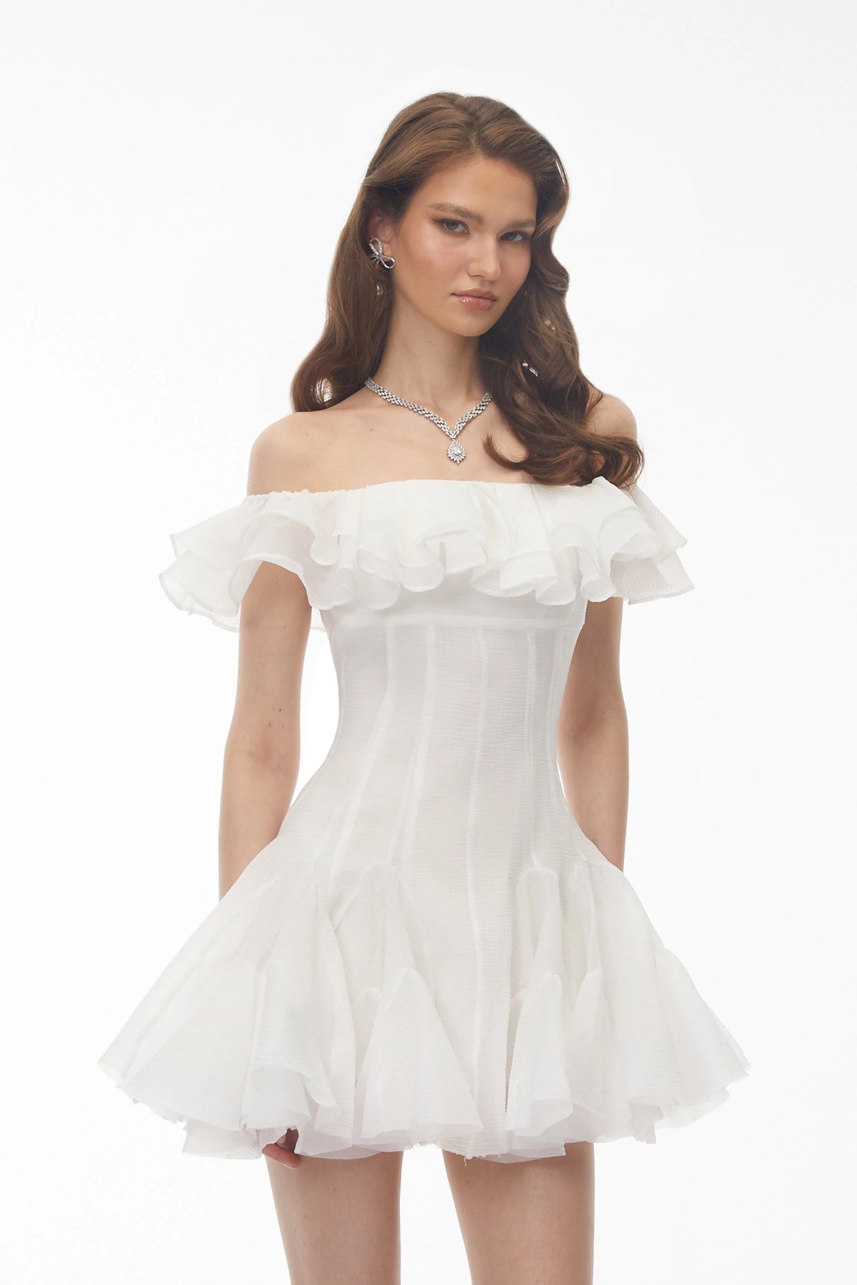 Muriel White Off Shoulder Ruched Mini Dress